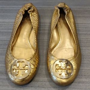 Tory Burch Reva gold ballet flats leather size 6.5